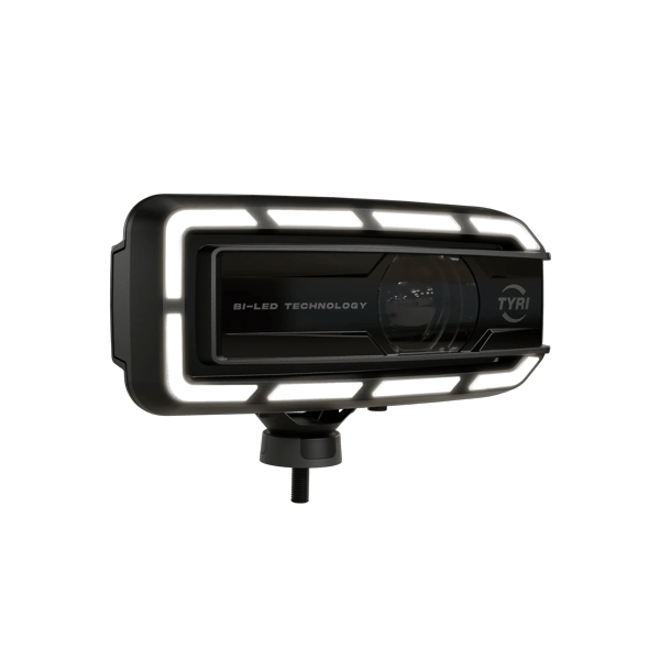 Product image of TYRI LED Driving Light DLM-F1 Bi-LED, facing right, with the light turned off