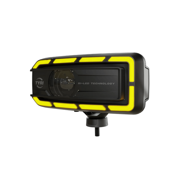Product image of TYRI LED Driving Light DLM-F1 Bi-LED, facing left, with the Turn marker turned on