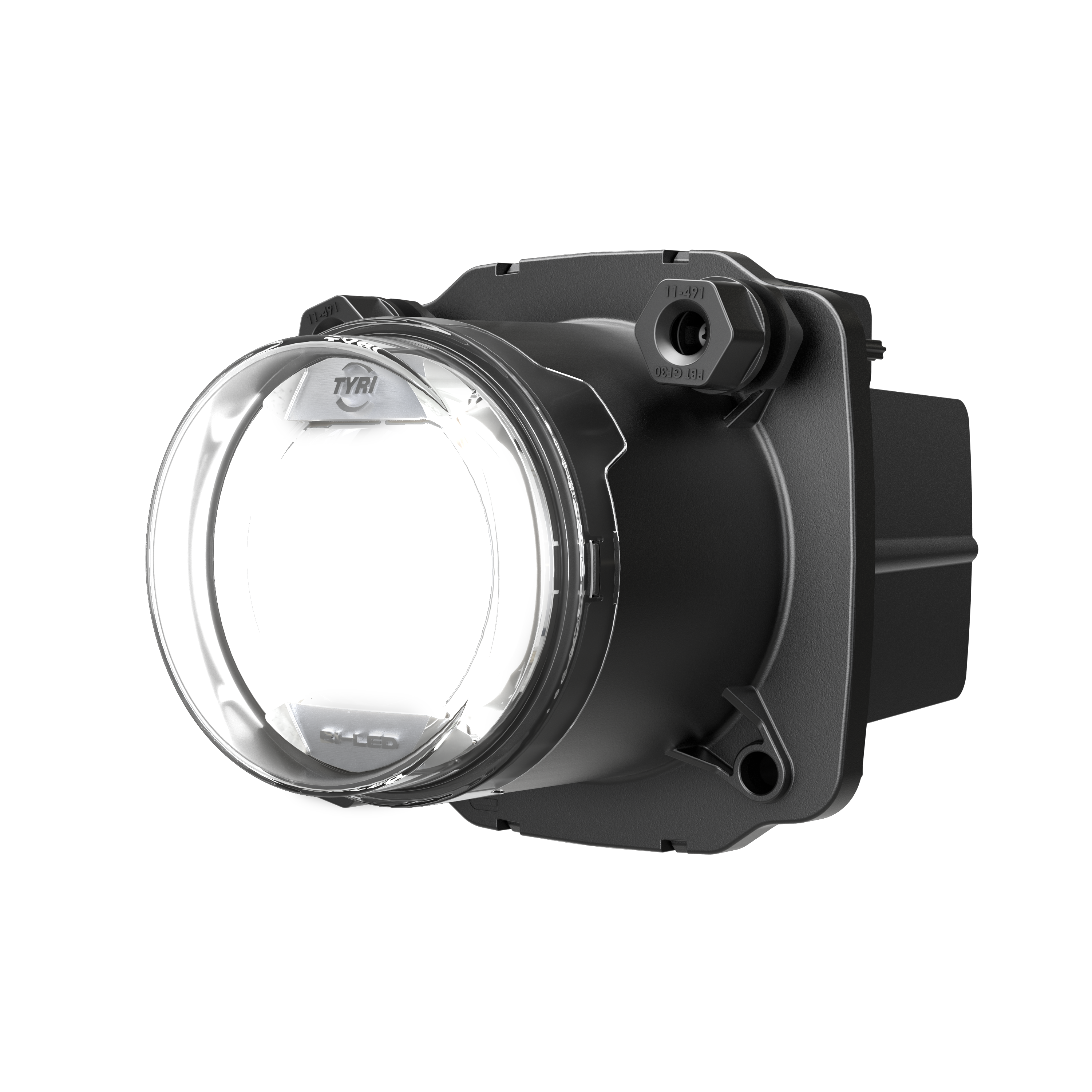 The TYRI DLM 09 Bi-LED work light product image with LED light on, engineered for superior brightness and durability, providing optimal illumination for heavy-duty vehicles, construction machinery, and off-road equipment.