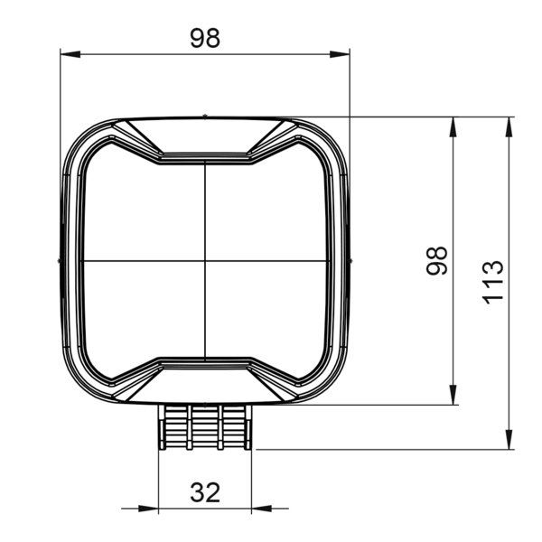 Drawing of TYRI Work light BASEline S2, front view