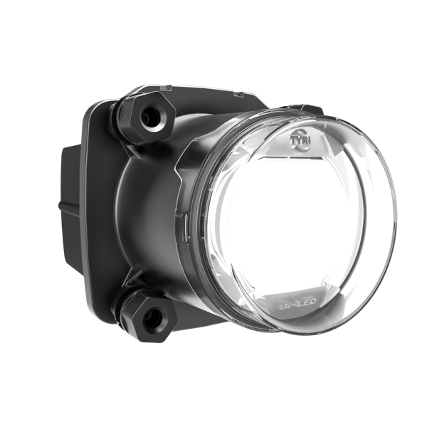 The TYRI DLM 09 Bi-LED work light product image facing right, with LED light on, engineered for superior brightness and durability, providing optimal illumination for heavy-duty vehicles, construction machinery, and off-road equipment.