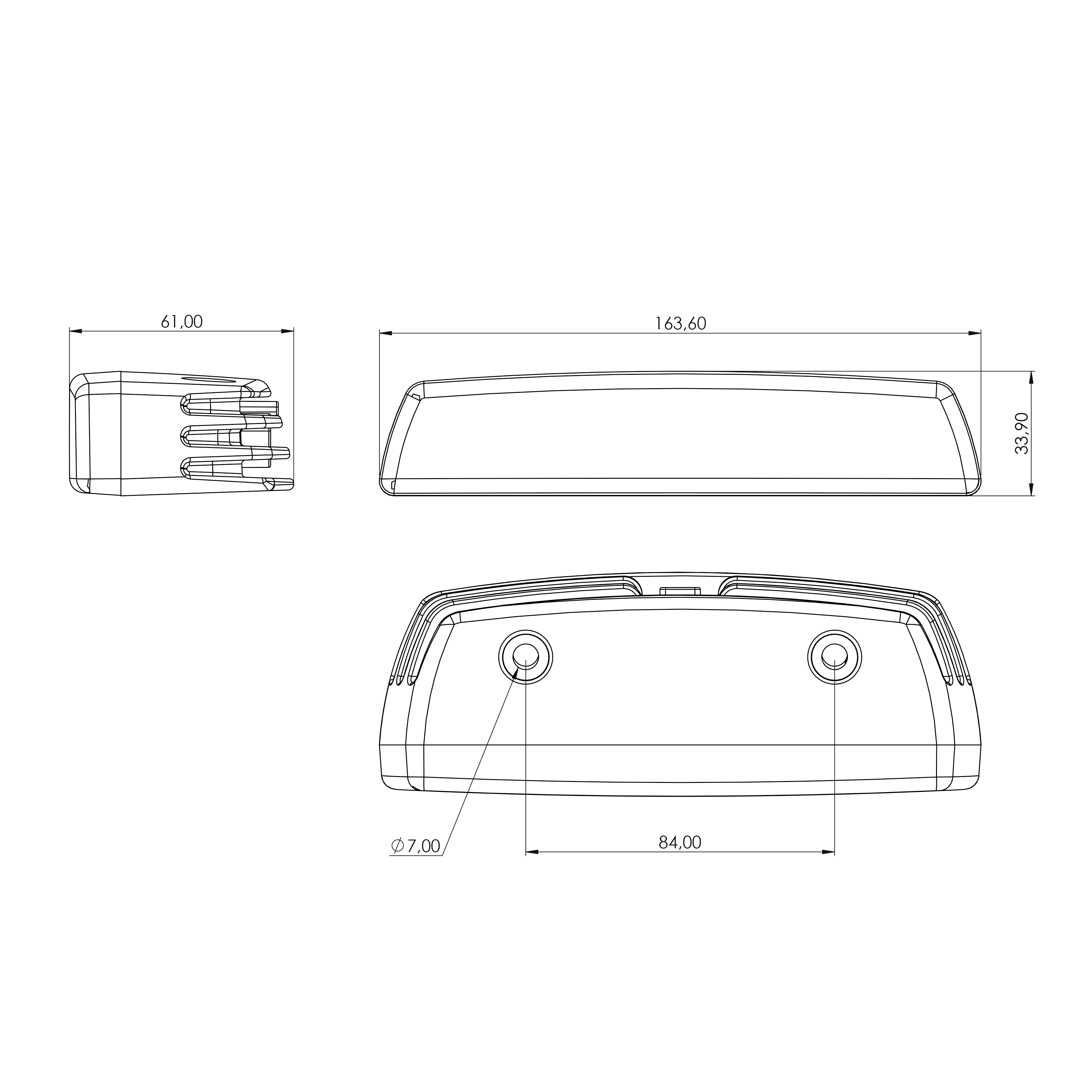Disegno tecnico della lampada da lavoro TYRI VL4 Flush LED, con vista frontale e laterale e dimensioni dettagliate per l'installazione a incasso.