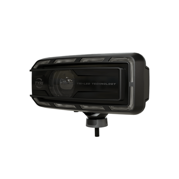 Product image of TYRI LED Driving Light DLM-F1 Tri-LED, facing left, with the DRL turned off