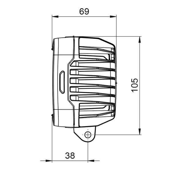 Drawing of TYRI Work light BASEline S2, side view