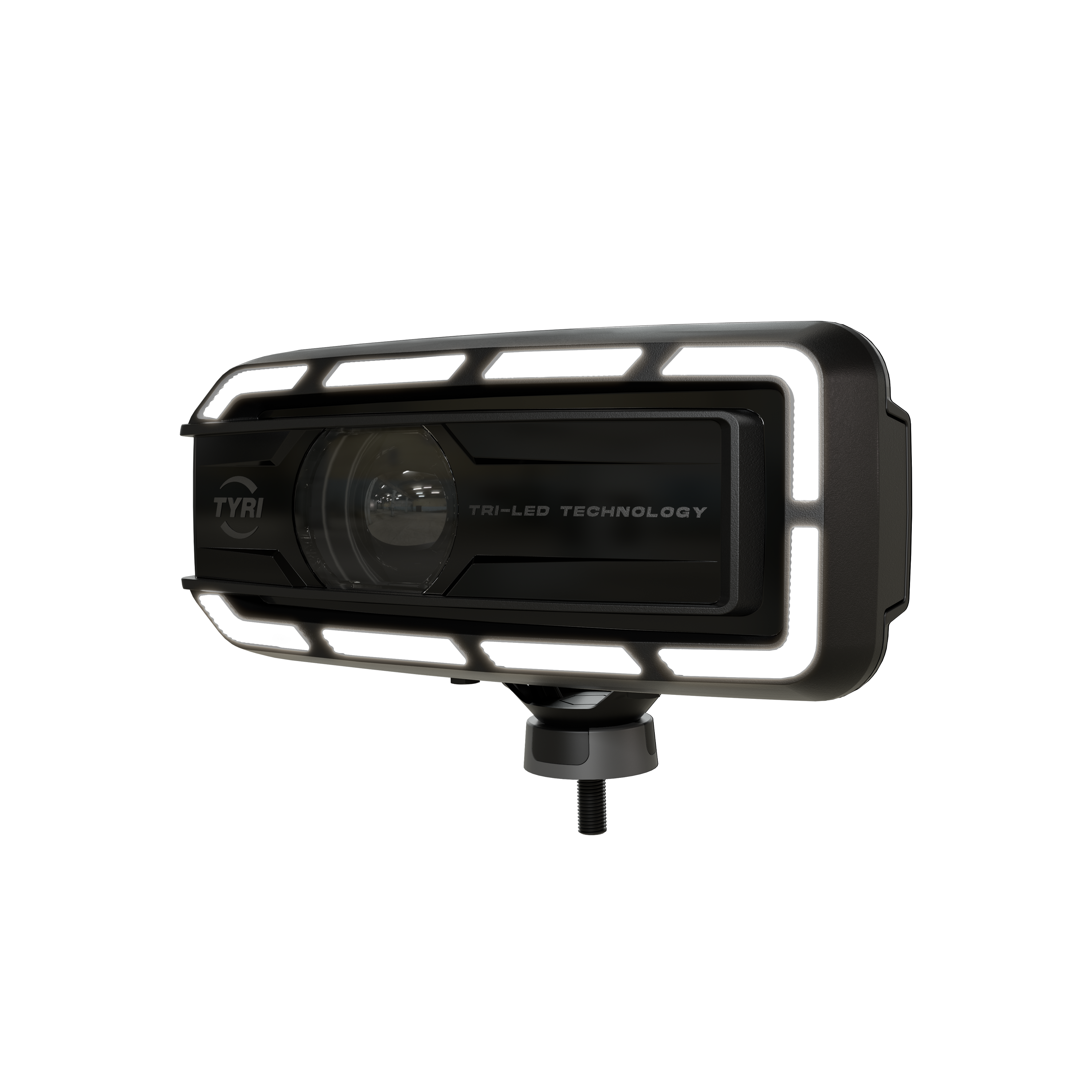 Product image of TYRI LED Driving Light DLM-F1 Tri-LED, facing left, with the DRL turned off