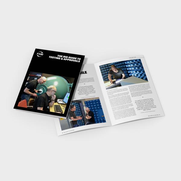 TYRI Big Testing Guide folder mockup showcasing LED work light testing standards, performance insights, and durability guidelines.