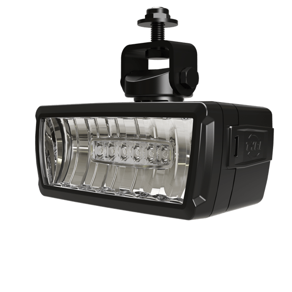 TYRI 0717 LED work light product image with light off, showing compact modern housing design and durable mounting bracket for off-road and industrial vehicles.